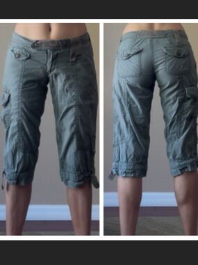 Lola Cargo Capris Pants Olive Green  Drawstring Cuff Juniors 3 Women Sz 2